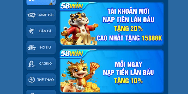 Khuyến mãi 58WIN nạp đầu luôn là chương trình được tìm kiếm nhiều nhất 